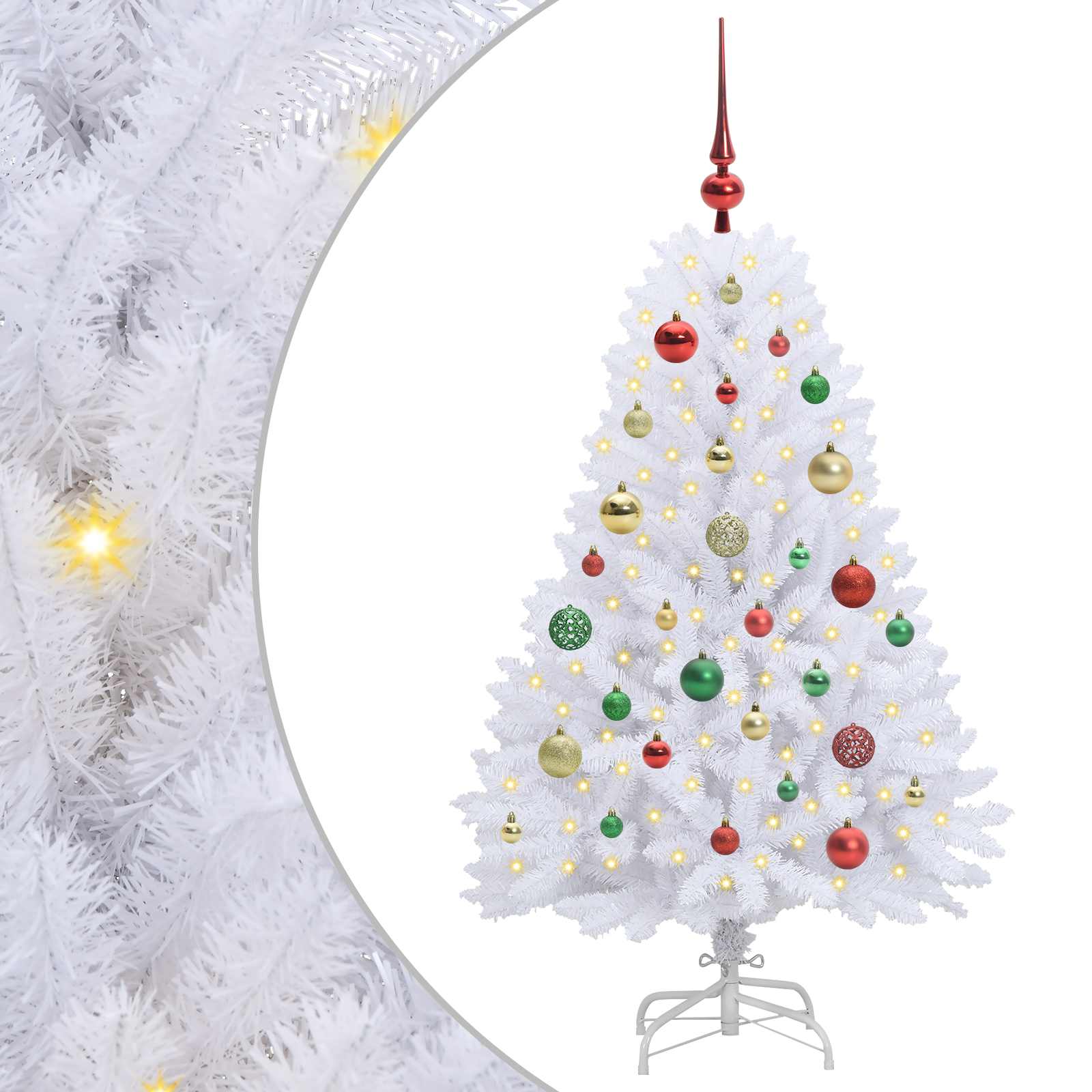 Kunstigt Hinged Juletræ med 150 LED'er Hvid 120 cm PVC og Stål