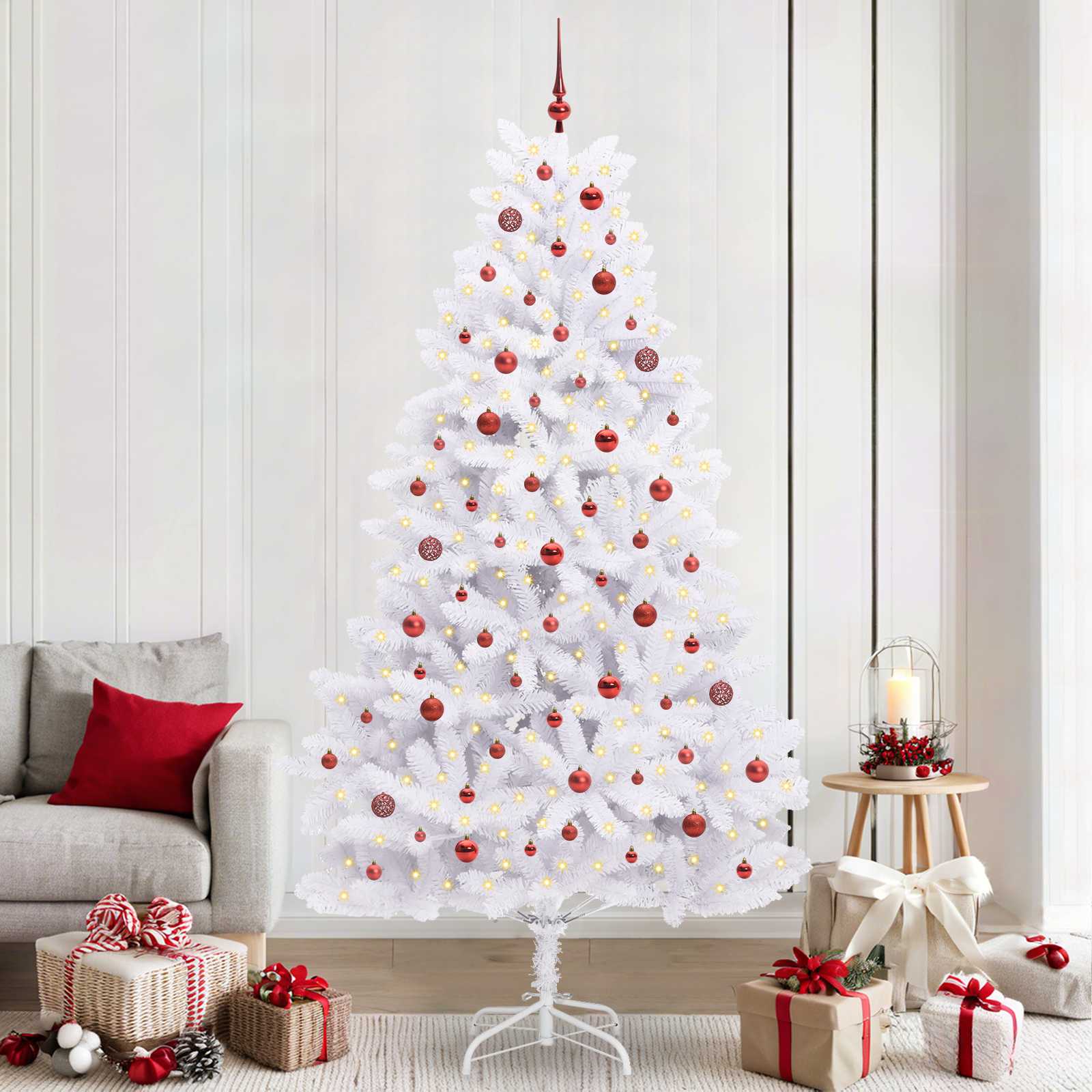 Kunstigt Hinged Juletræ med 300 LED'er Hvid 240 cm PVC og Stål