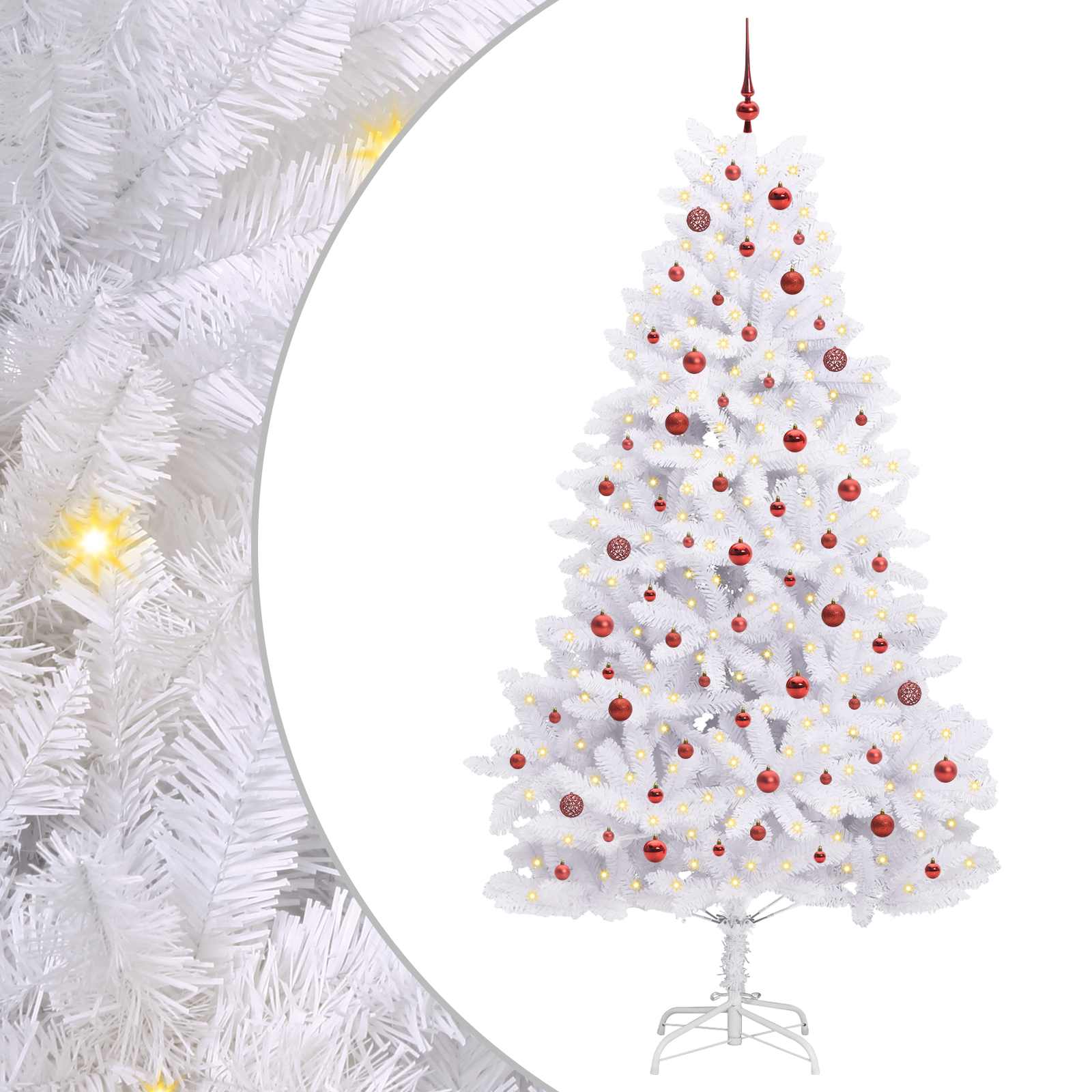 Kunstigt Hinged Juletræ med 300 LED'er Hvid 240 cm PVC og Stål