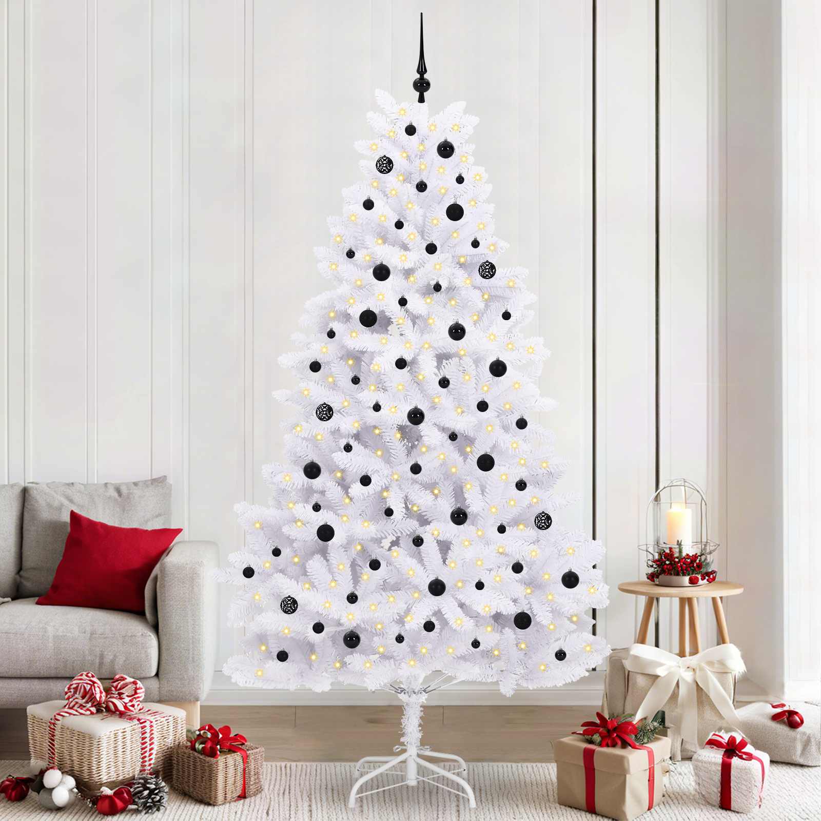 Kunstigt Hinged Juletræ med 300 LED'er Hvid 240 cm PVC og Stål