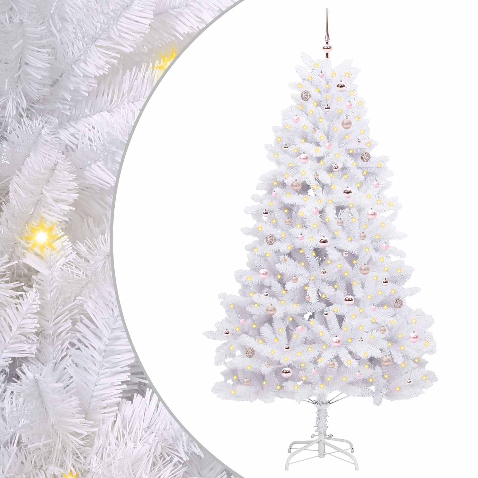 Kunstigt Hinged Juletræ med 300 LED'er Hvid 240 cm PVC og Stål