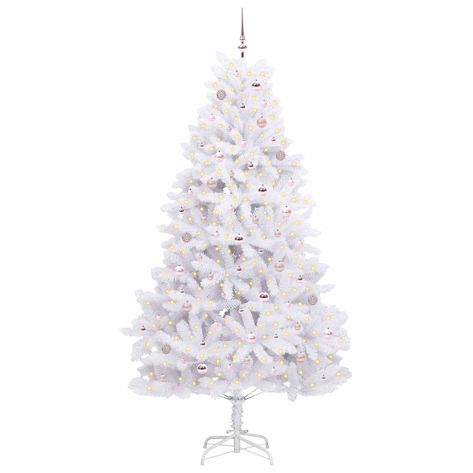 Kunstigt Hinged Juletræ med 300 LED'er Hvid 240 cm PVC og Stål