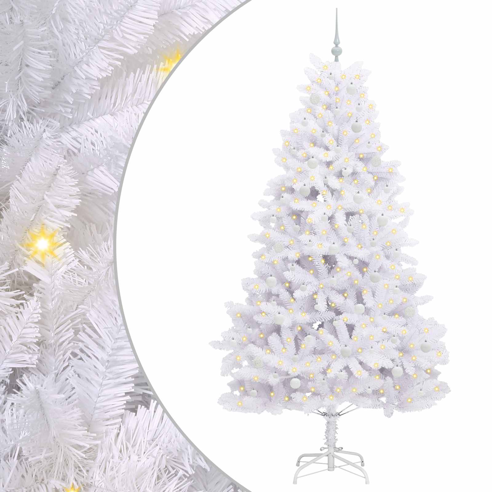 Kunstigt Hinged Juletræ med 300 LED'er Hvid 240 cm PVC og Stål
