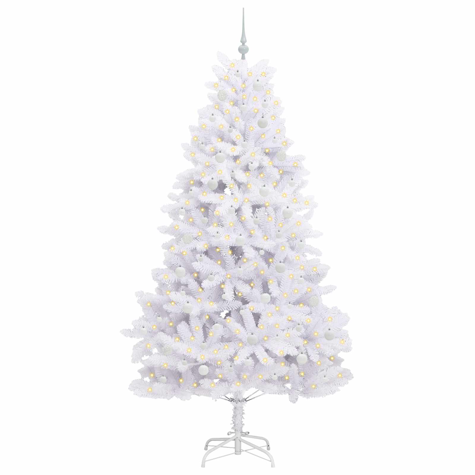 Kunstigt Hinged Juletræ med 300 LED'er Hvid 240 cm PVC og Stål