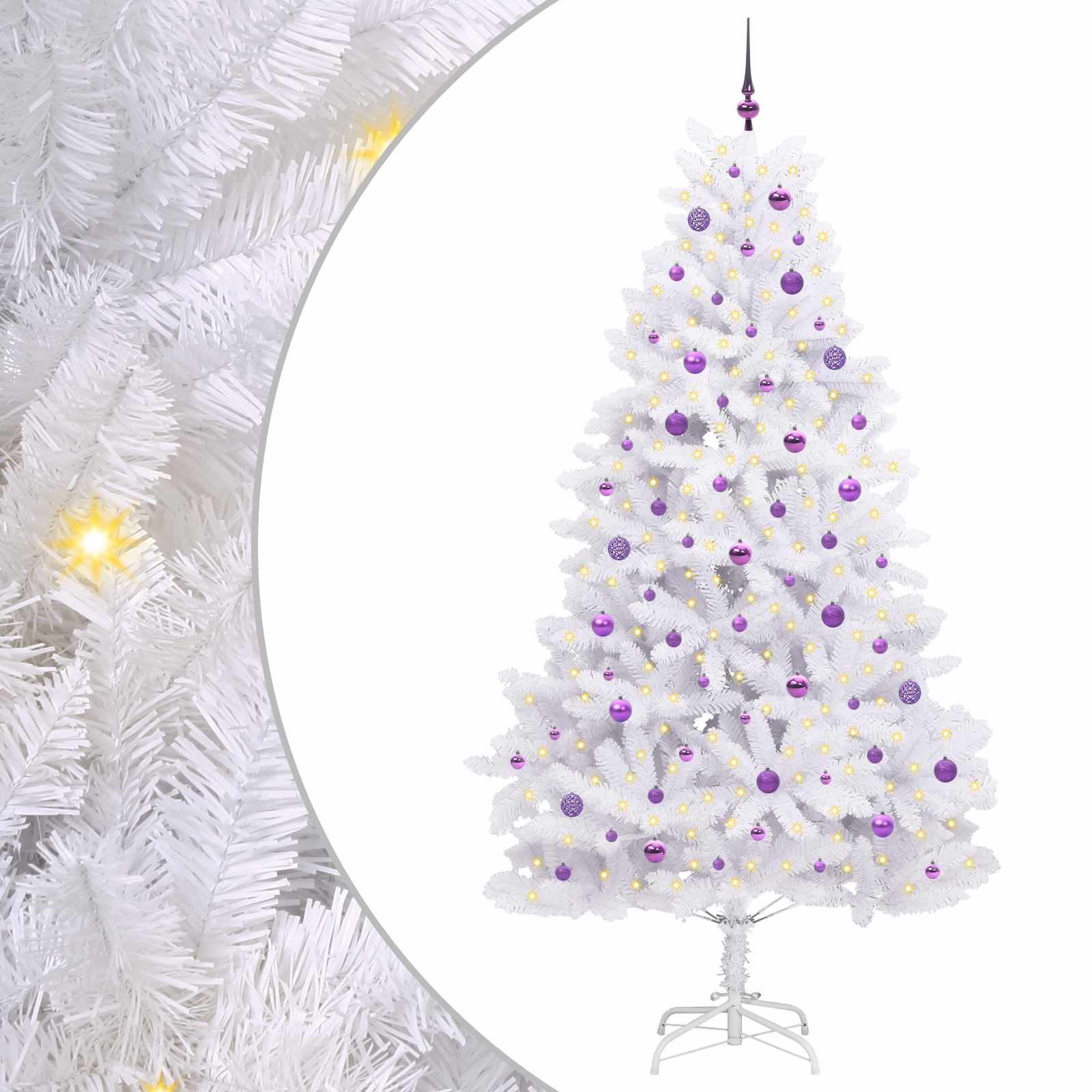 Kunstigt Hinged Juletræ med 300 LED'er Hvid 240 cm PVC og Stål