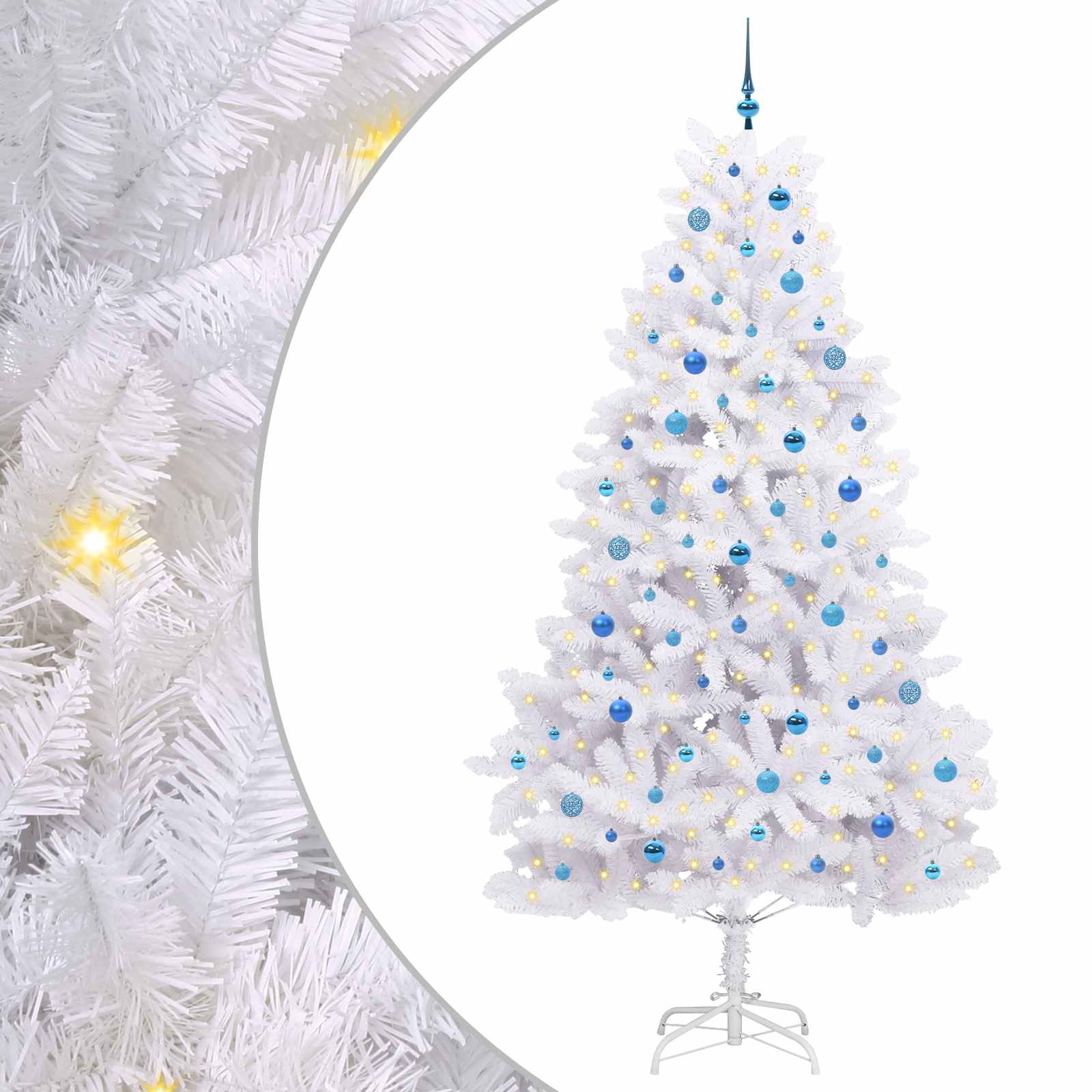 Kunstigt Hinged Juletræ med 300 LED'er Hvid 240 cm PVC og Stål