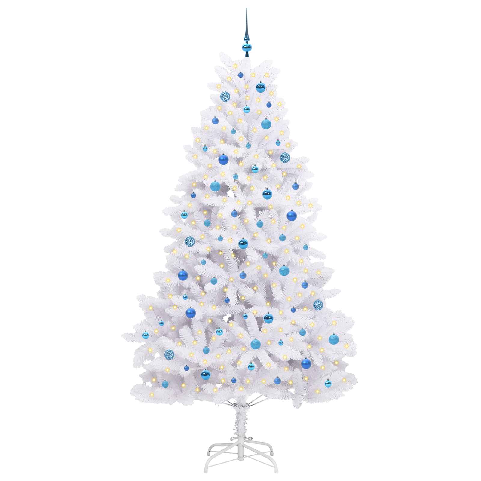 Kunstigt Hinged Juletræ med 300 LED'er Hvid 240 cm PVC og Stål