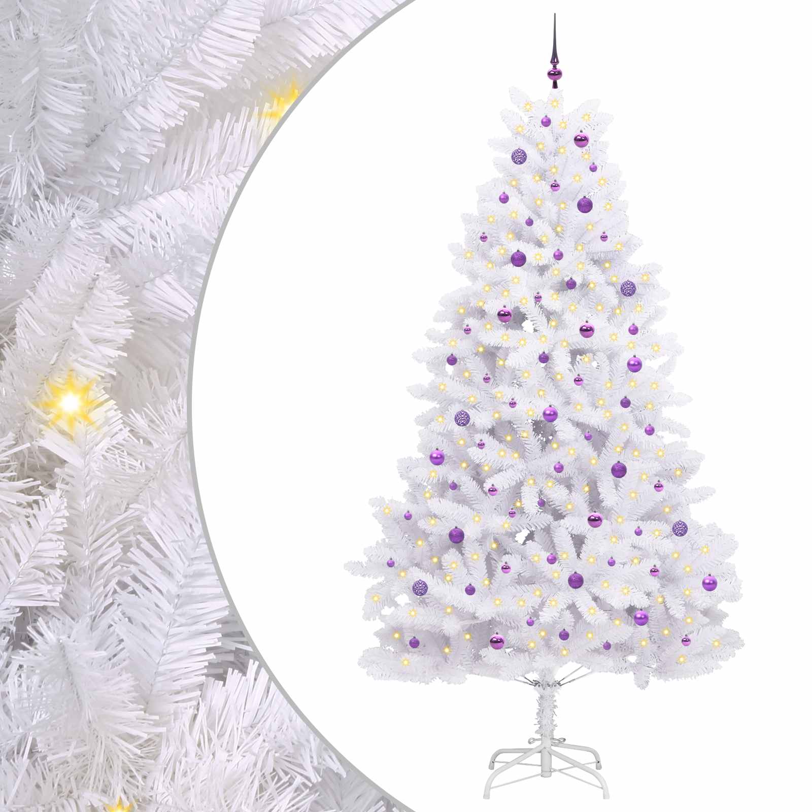 Kunstigt Hinged Juletræ med 300 LED'er Hvid 270 cm PVC og Stål