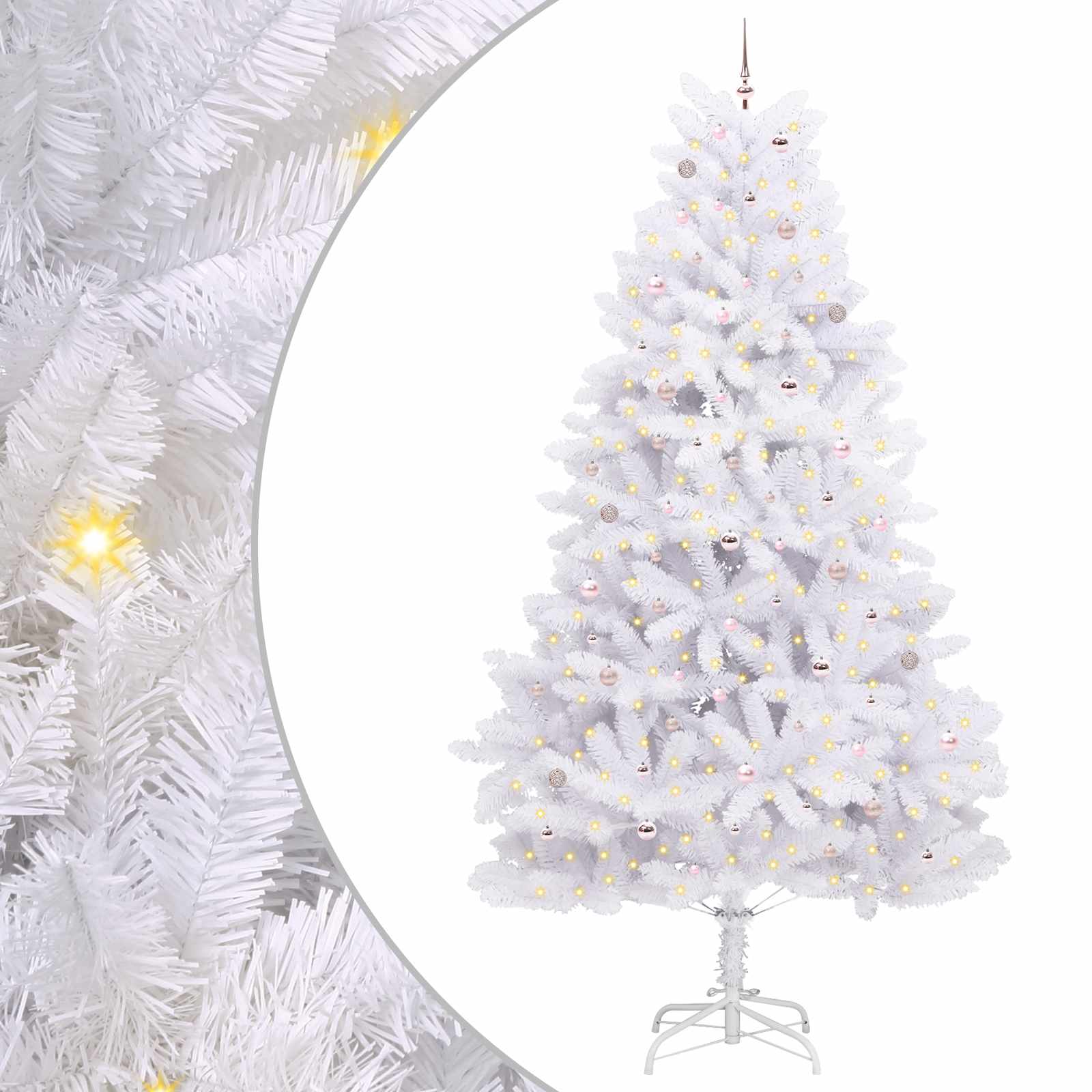 Kunstigt Hinged Juletræ med 300 LED'er Hvid 300 cm PVC og Stål