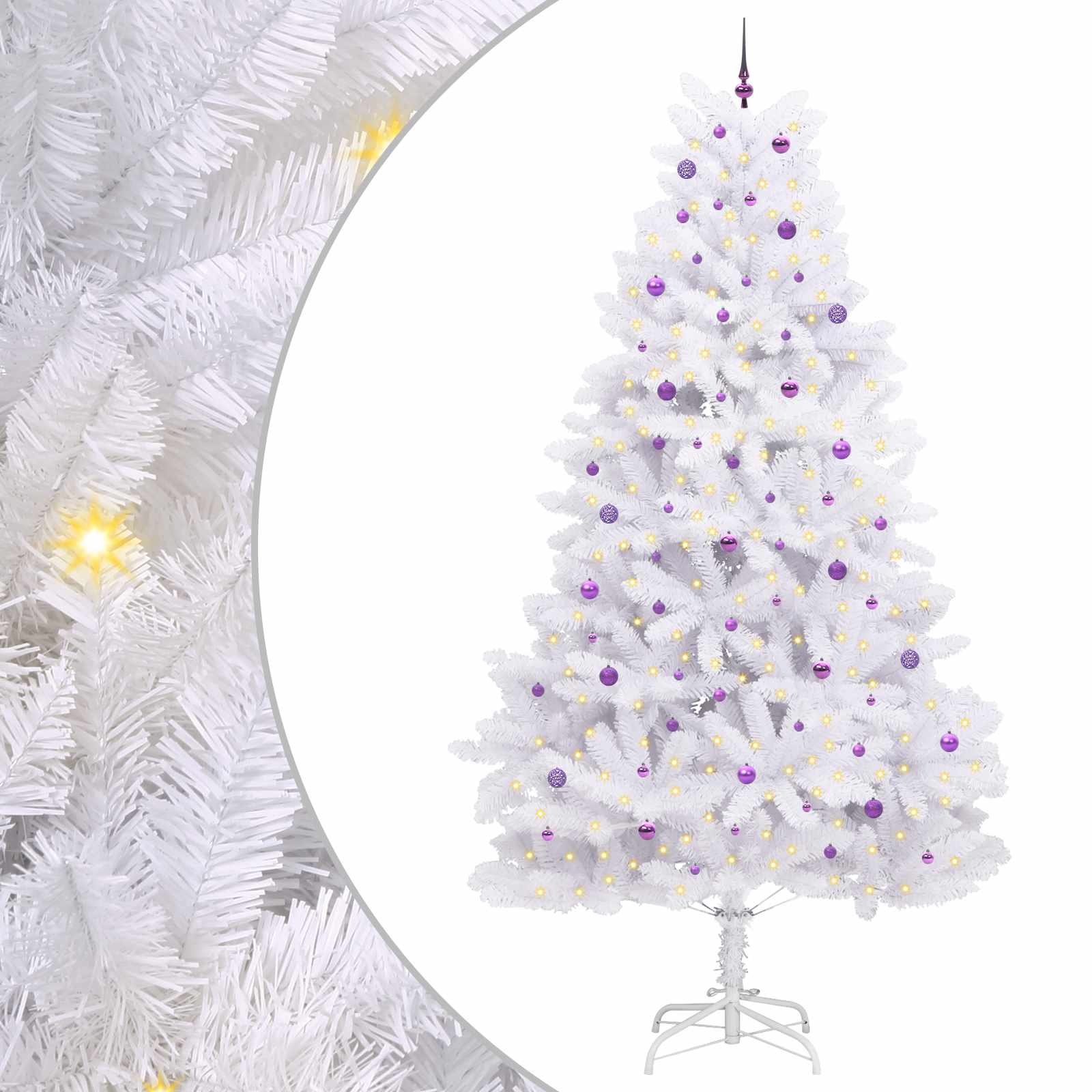 Kunstigt Hinged Juletræ med 300 LED'er Hvid 300 cm PVC og Stål