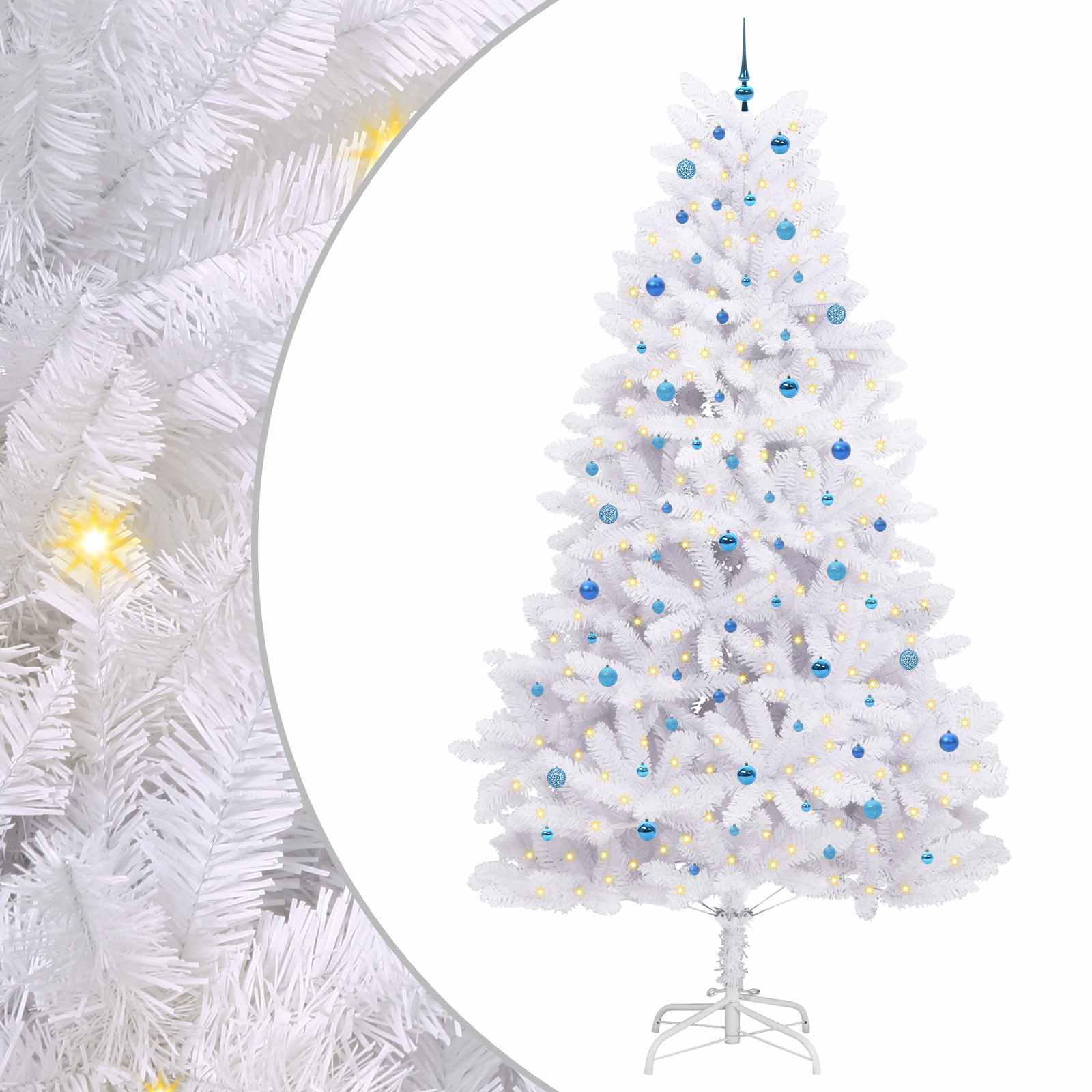 Kunstigt Hinged Juletræ med 300 LED'er Hvid 300 cm PVC og Stål