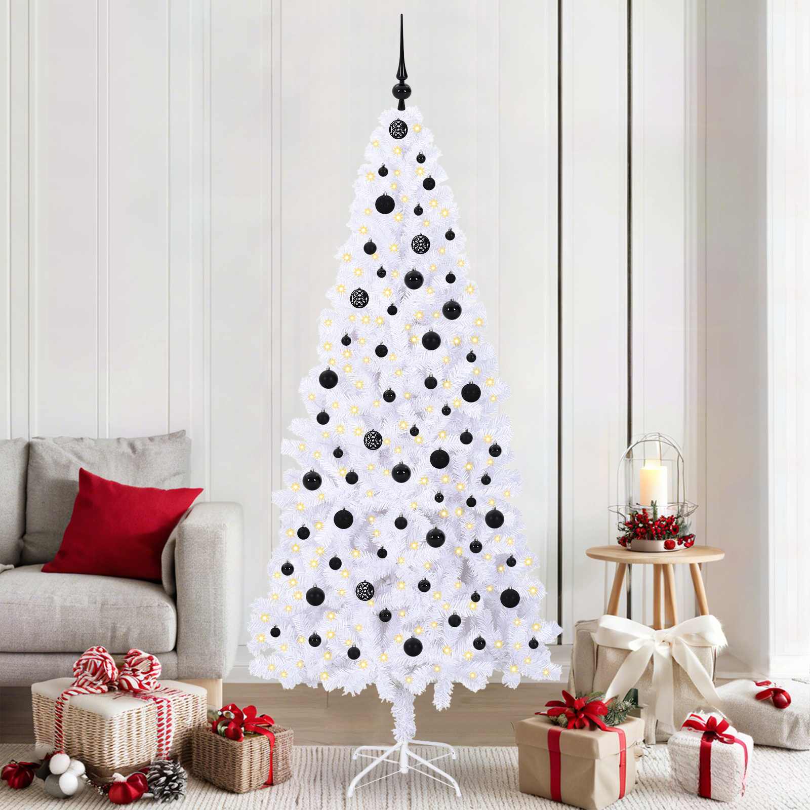 Kunstigt juletræ med 300 LED'er Hvid 210 cm PVC og Stål