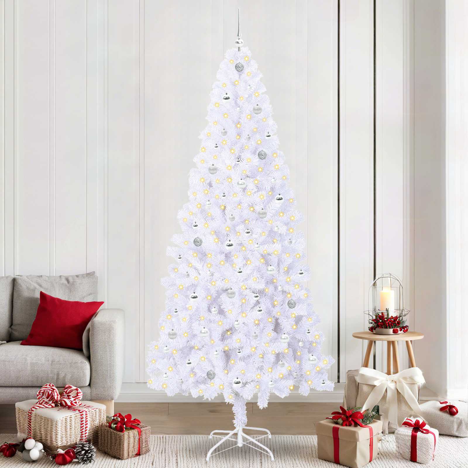 Kunstigt juletræ med 300 LED'er Hvid 240 cm PVC og Stål