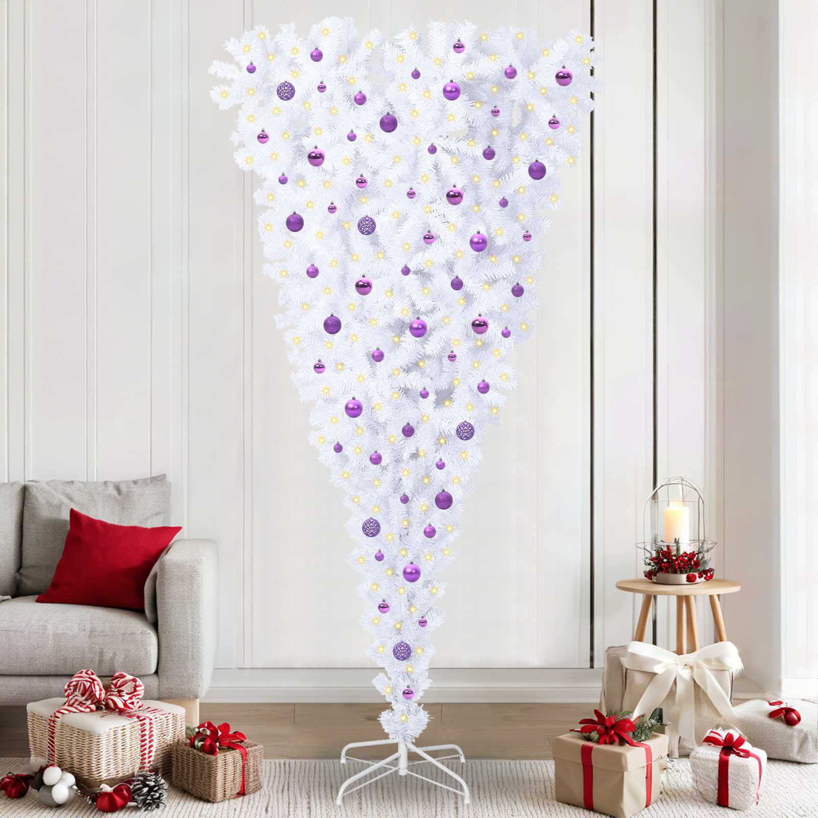 Kunstigt juletræ med 300 LED'er Hvid 240 cm PVC og Stål
