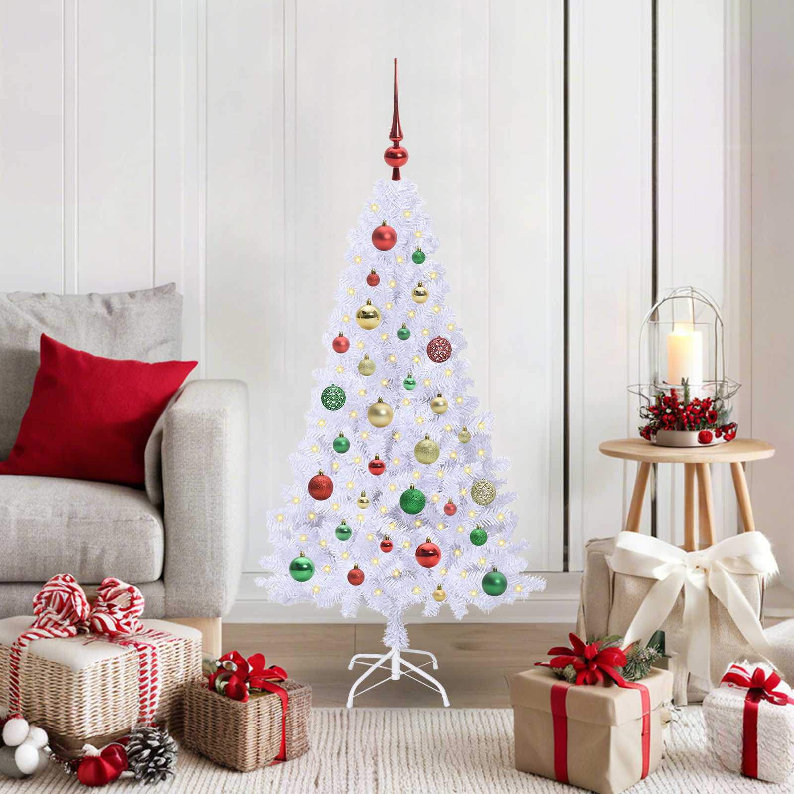 Kunstigt juletræ med 150 LED'er Hvid 120 cm PVC og Stål