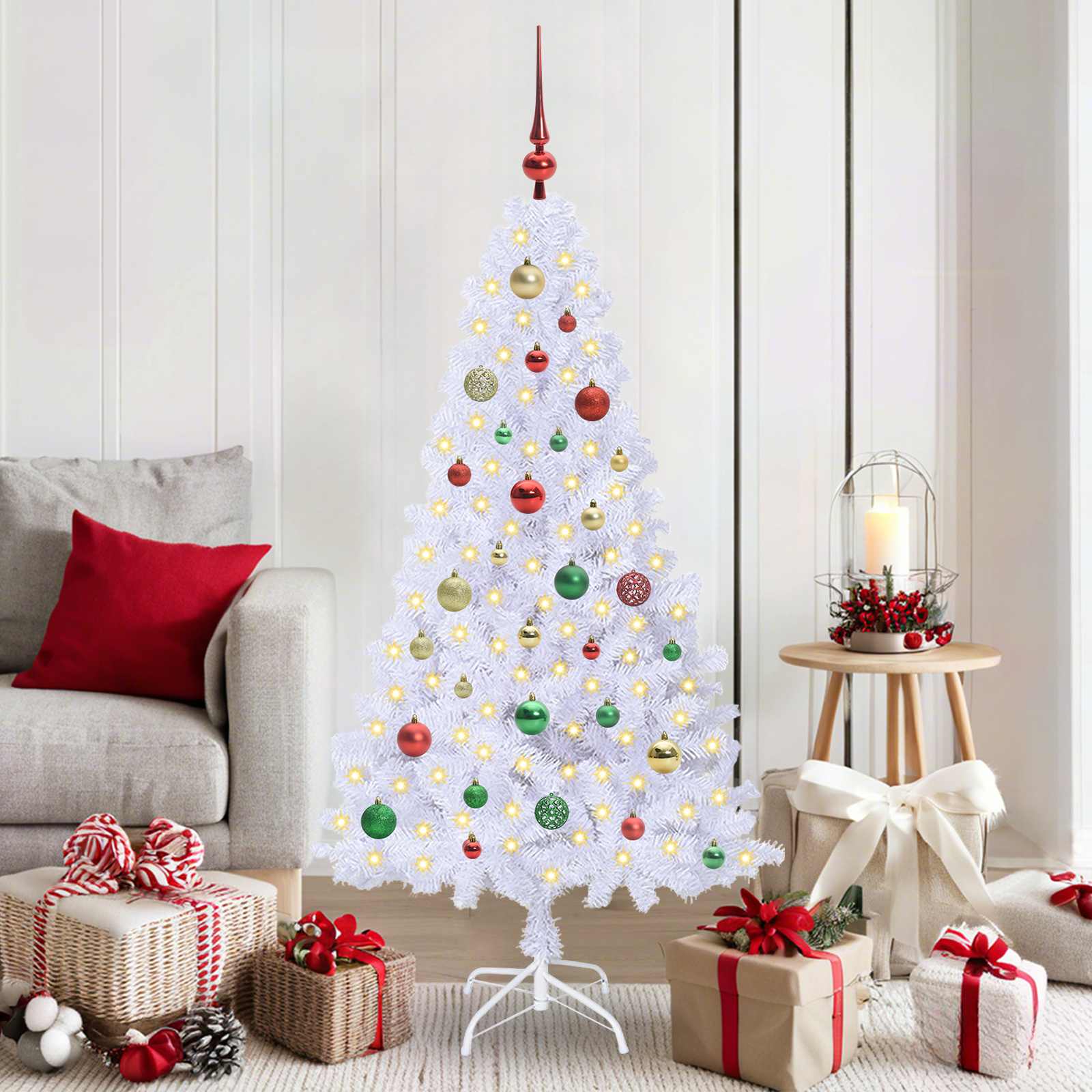 Kunstigt juletræ med 150 LED'er Hvid 150 cm PVC og Stål