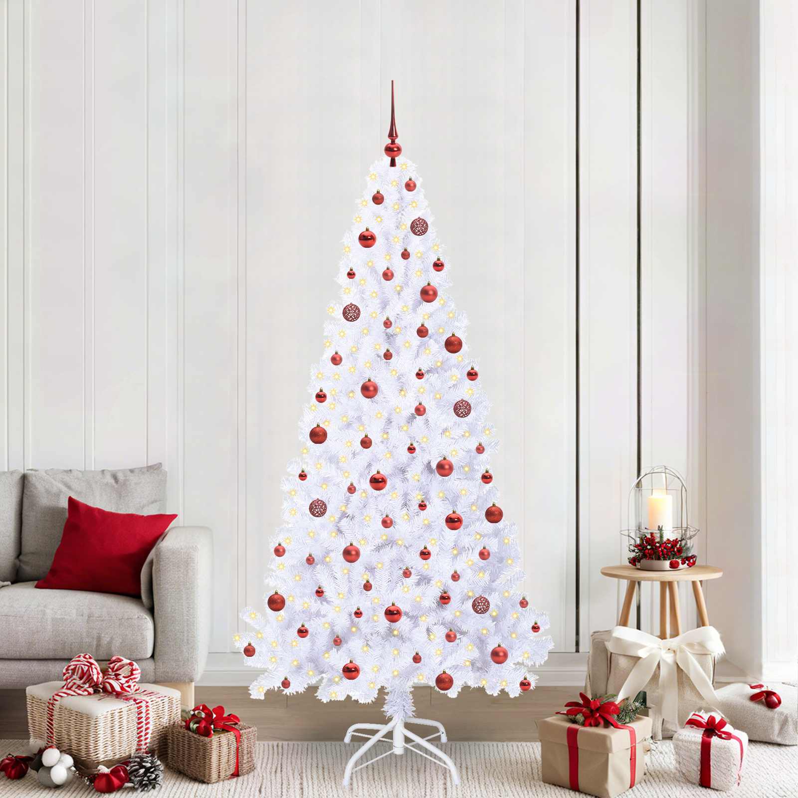 Kunstigt juletræ med 300 LED'er Hvid 210 cm PVC og Stål