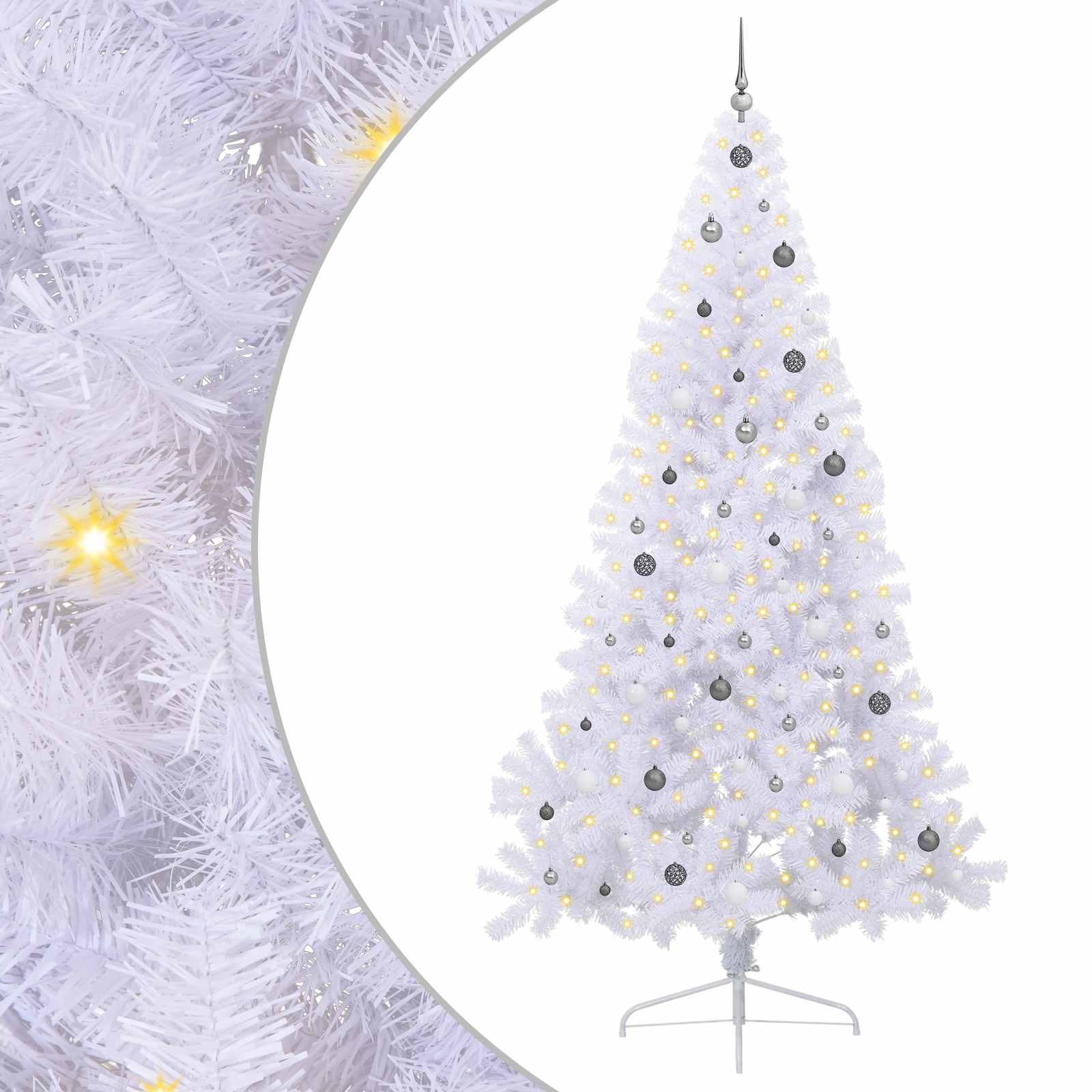 Kunstigt juletræ med 300 LED'er Hvid 240 cm PVC og Stål