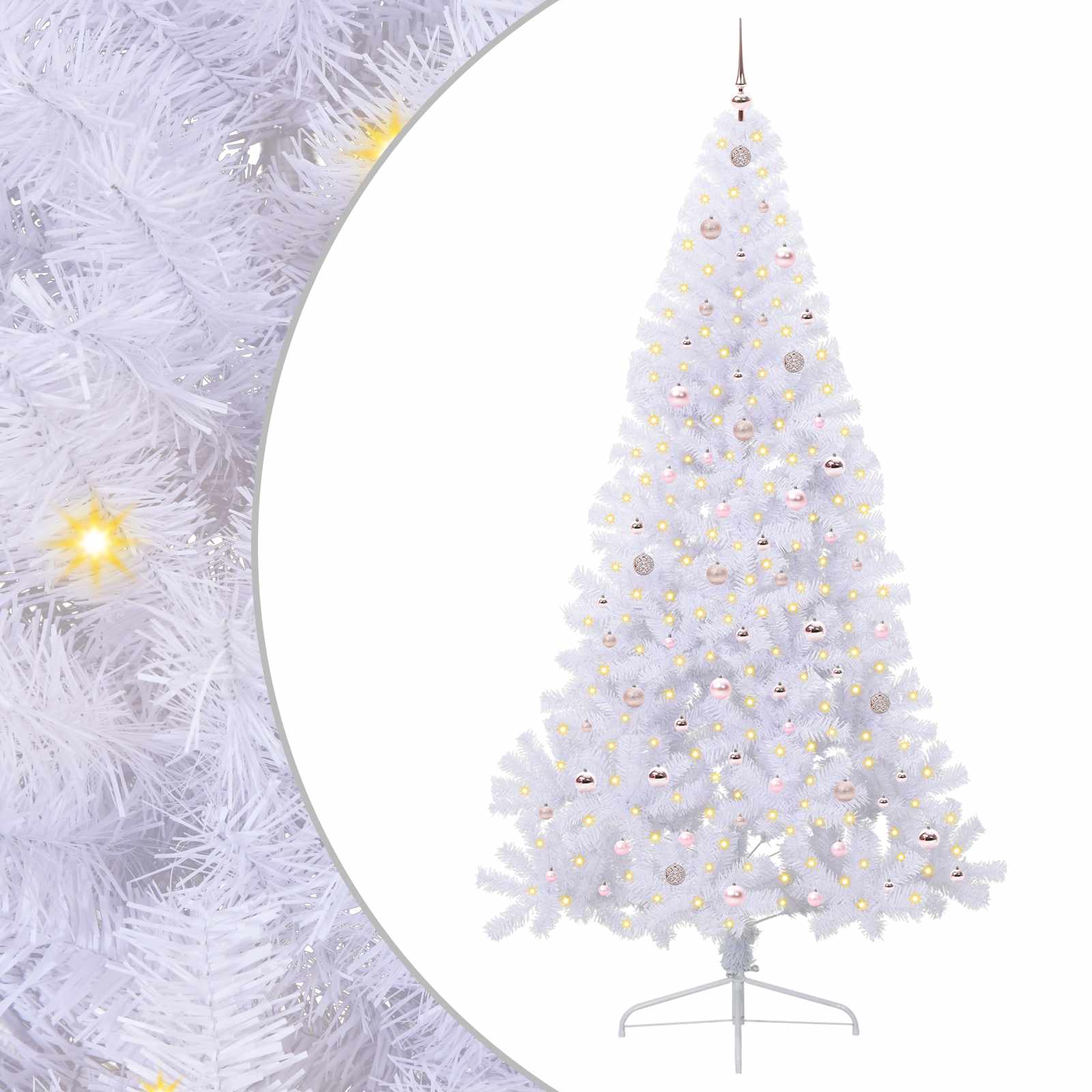 Kunstigt juletræ med 300 LED'er Hvid 240 cm PVC og Stål