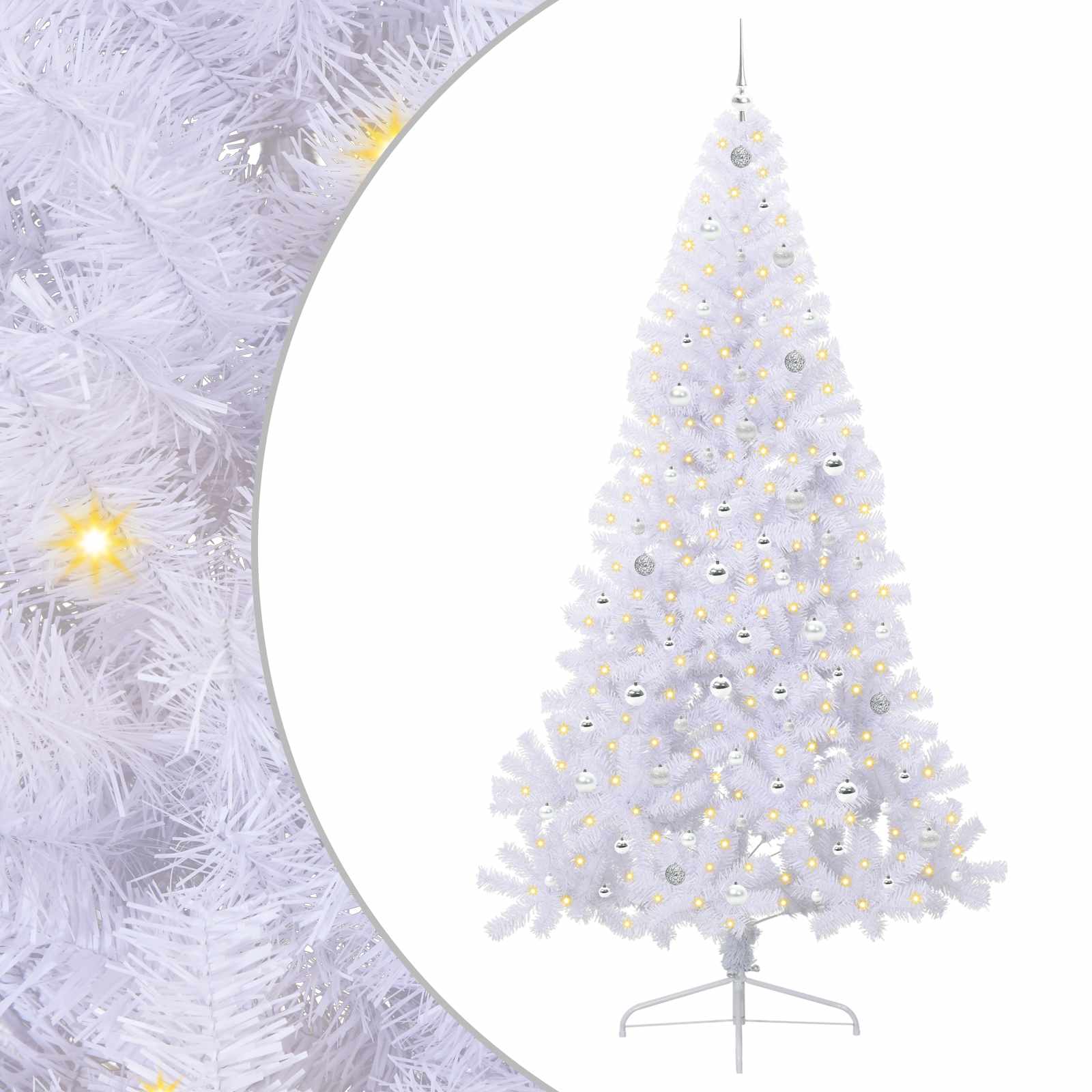 Kunstigt juletræ med 300 LED'er Hvid 240 cm PVC og Stål