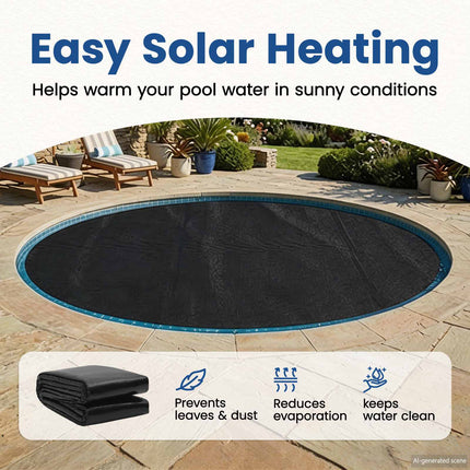 Solar Pool Cover Ekstra Tung Ø 381 cm 400 μm Rund PE Sort