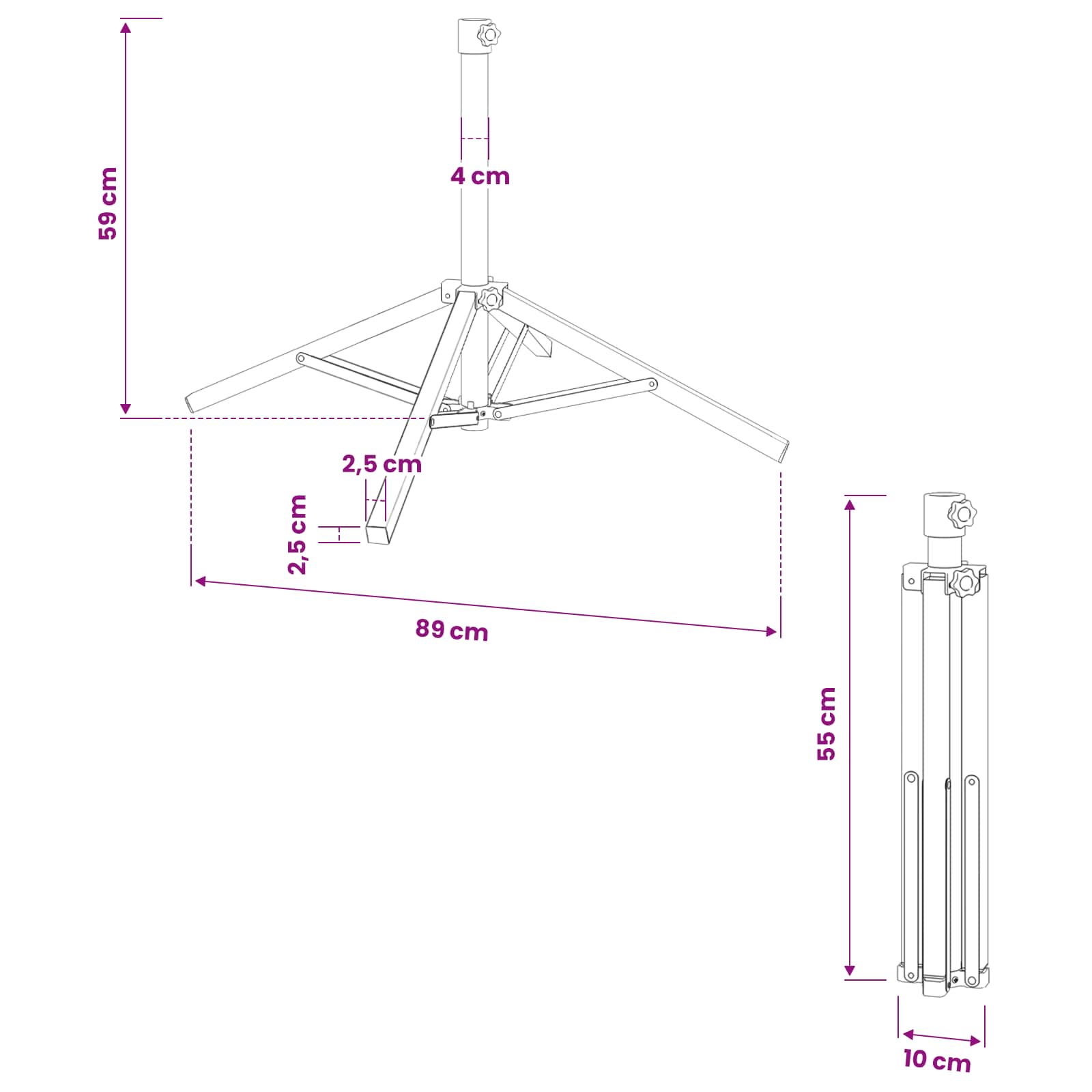 Parasol Stativ Hvid Stål til 25-32 mm Stang