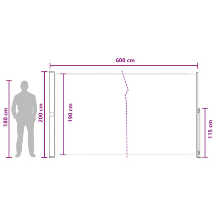Udtrækkeligt side-markise 200 x 600 cm Polyester Rektangulær