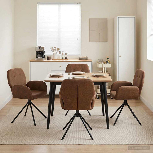 Svingende Spisestole 4 pcs Faux Suede Læder Brun