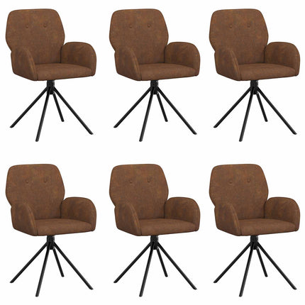 Svingende Spisestole 6 stk. Faux Suede Læder Brun