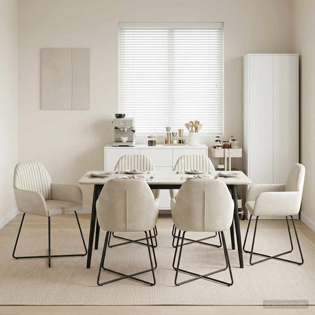 Spisestole 6 pcs Velour (V) Cremefarvet 55 x 50 x 84 cm