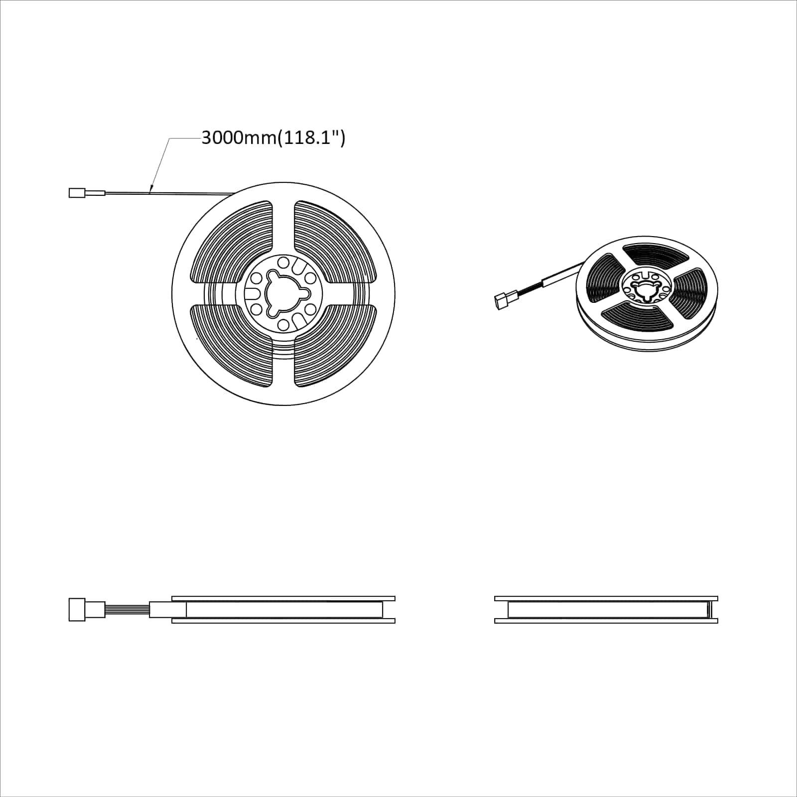 LED Strip 2 pcs Sort og Gennemsigtig 3000 mm Kobber og plastik