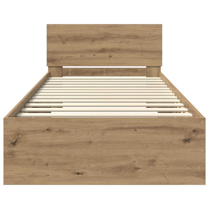 Sengestel med LED-lysstrimler Artisan-eg Konstrueret træ