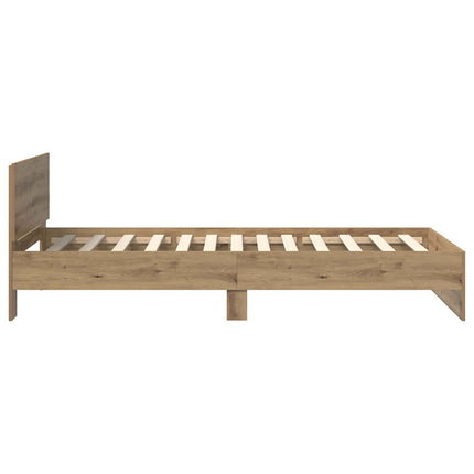 Sengestel med LED-lysstrimler Artisan-eg Konstrueret træ