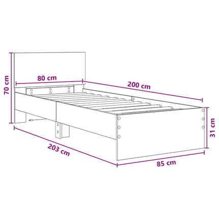 Sengestel med LED-lysstrimler Artisan-eg Konstrueret træ