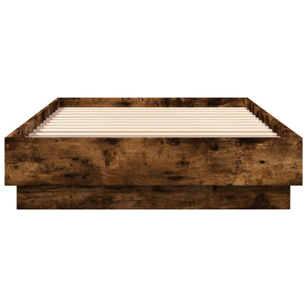 Senge ramme med LED Røget eg 80 x 200 cm Konstrueret træ
