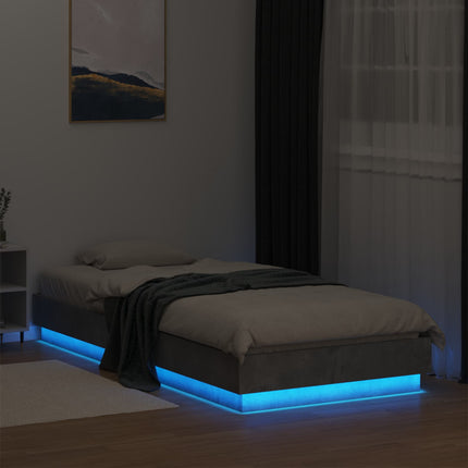 Senge ramme med LED Betongrå 80 x 200 cm Konstrueret træ