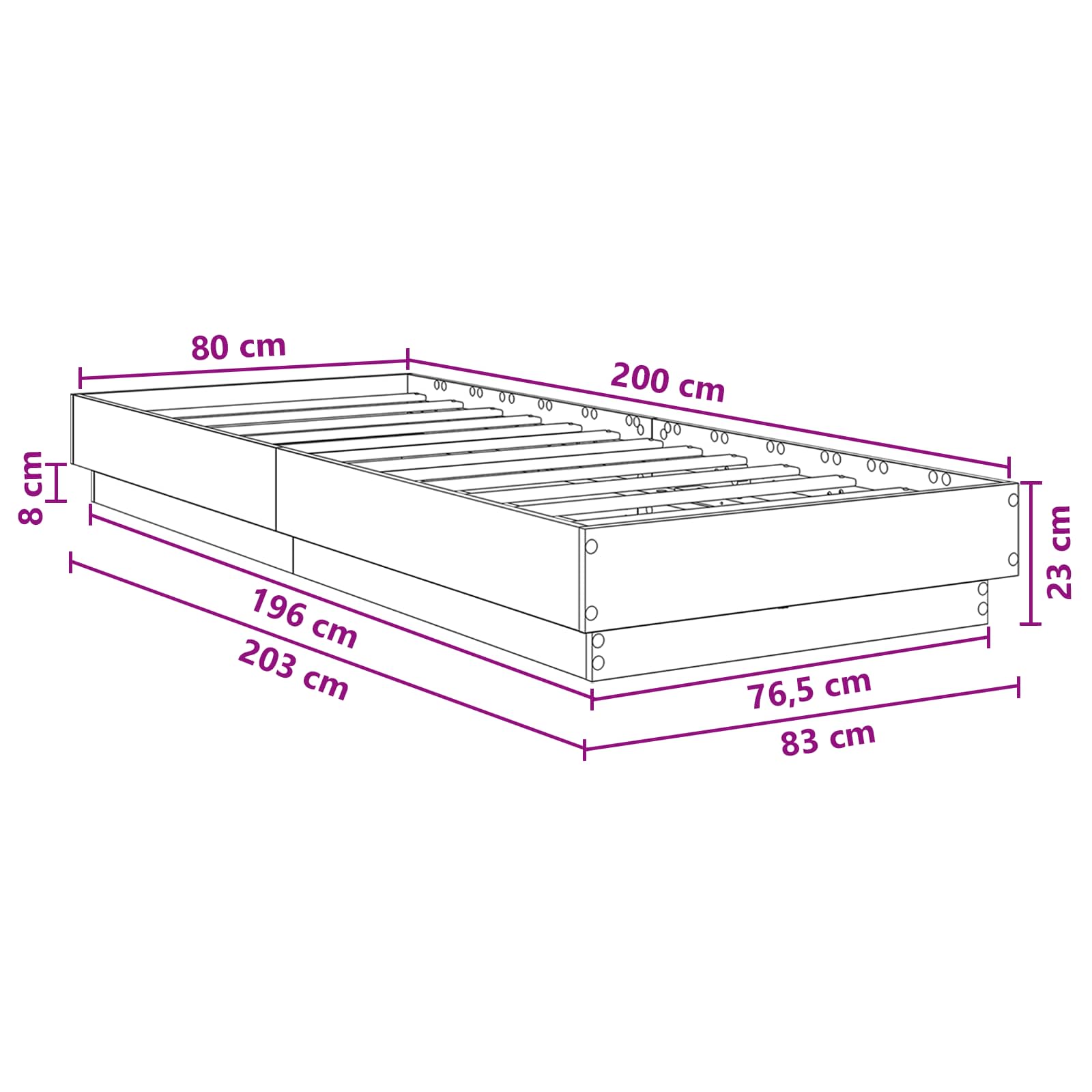Senge ramme med LED Sort eg 80 x 200 cm Konstrueret træ