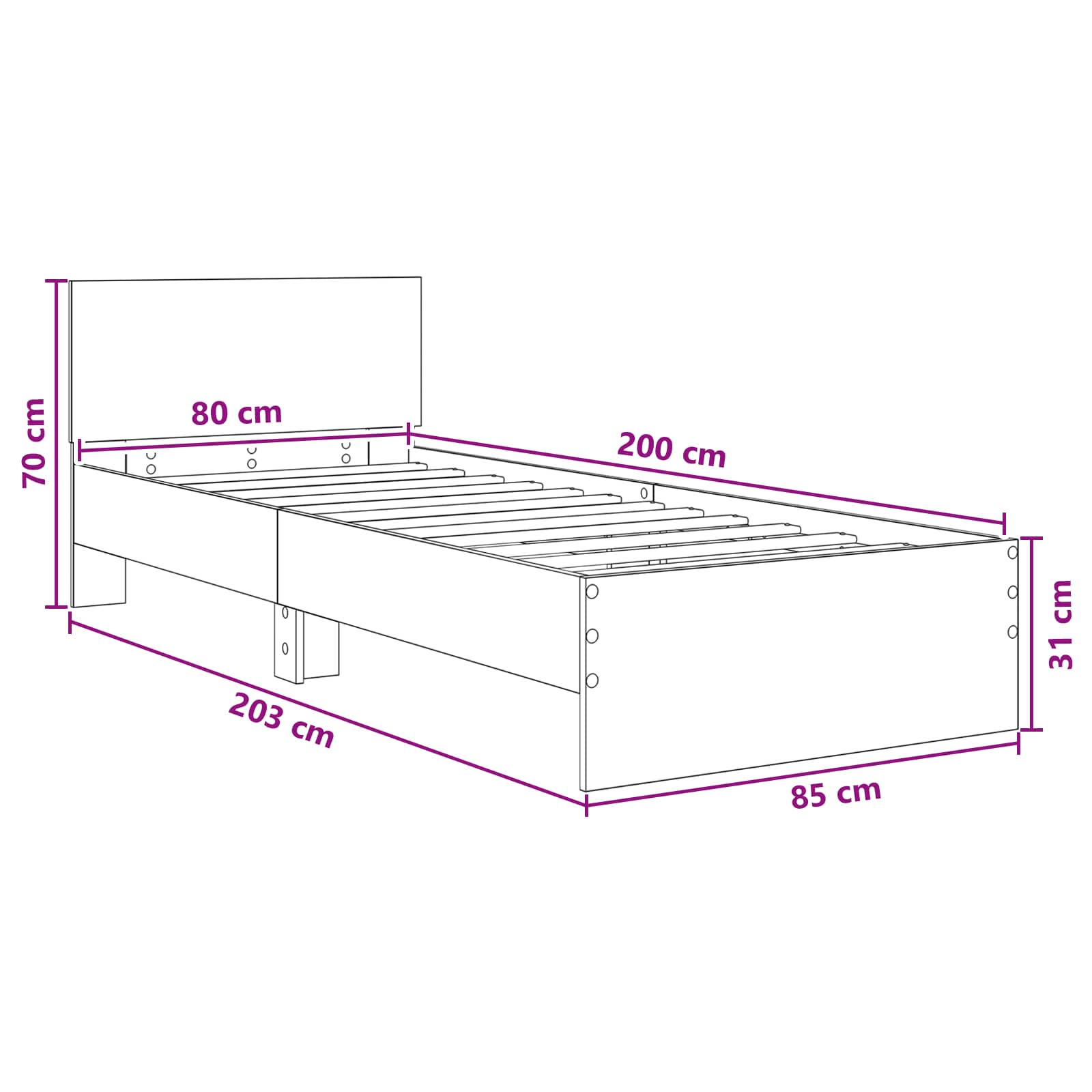 Sengestel med hovedgærde Sonoma-eg 80 x 200 cm Konstrueret træ