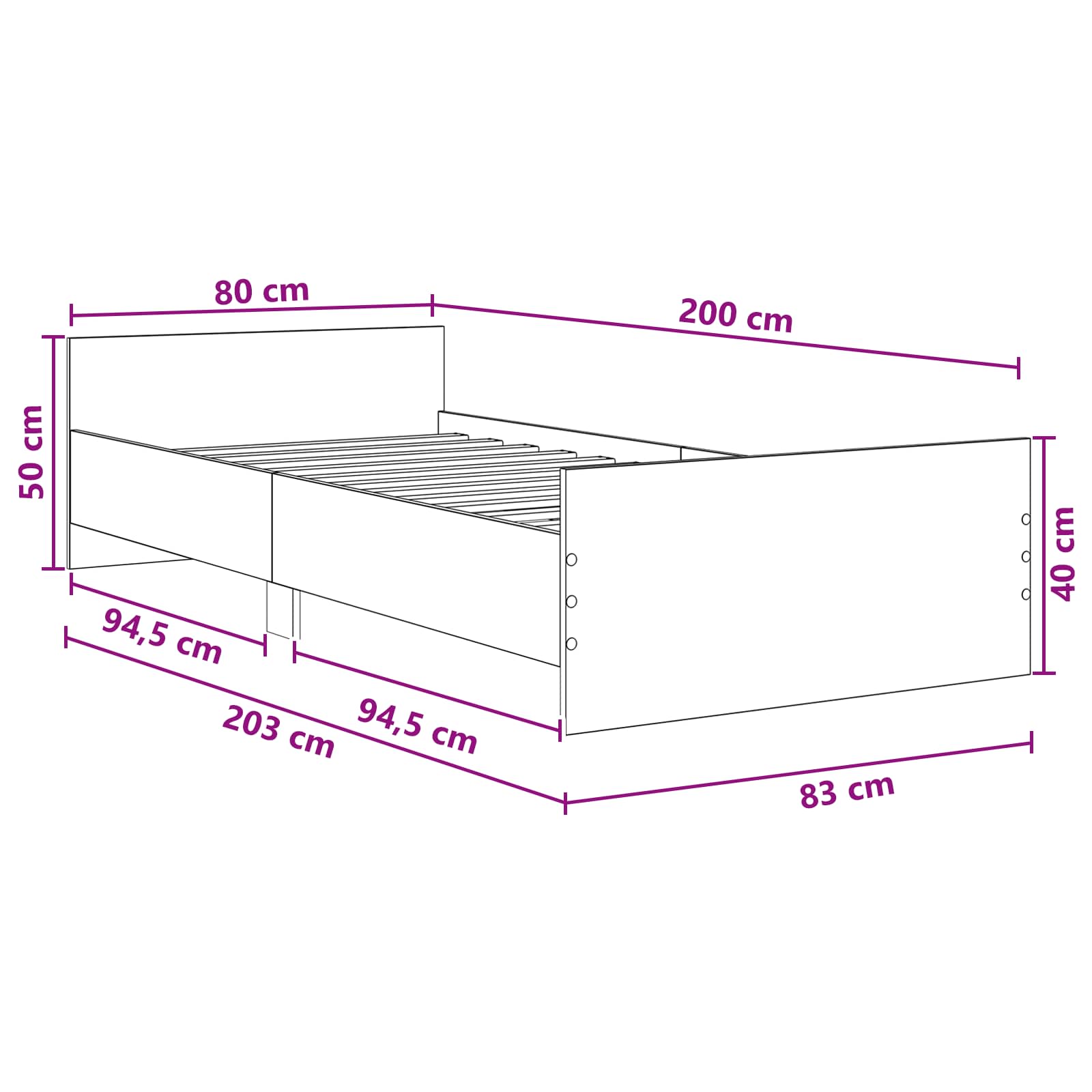 Sengestel med hovedgærde Hvid 80 x 200 cm Konstrueret træ