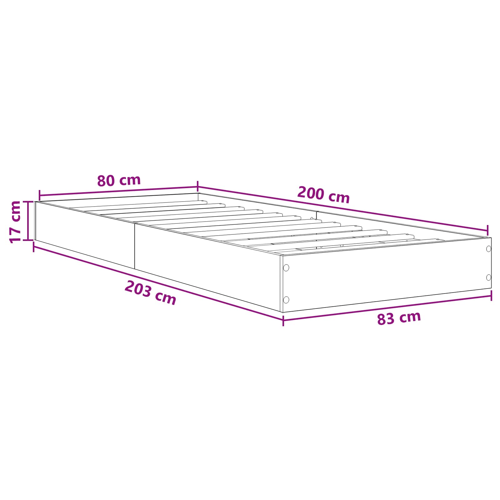 Gulvsengramme Sonoma-eg 80 x 200 cm Konstrueret træ