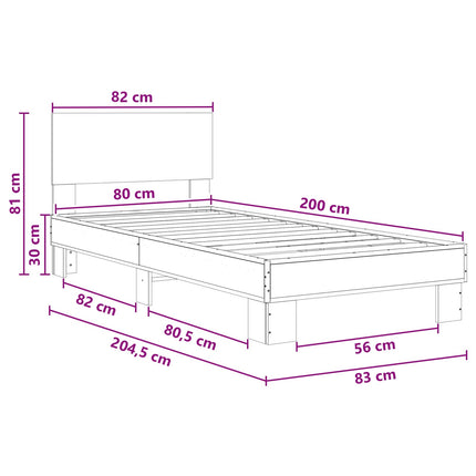 Sengestel med hovedgærde Sort eg 80 x 200 cm Konstrueret træ