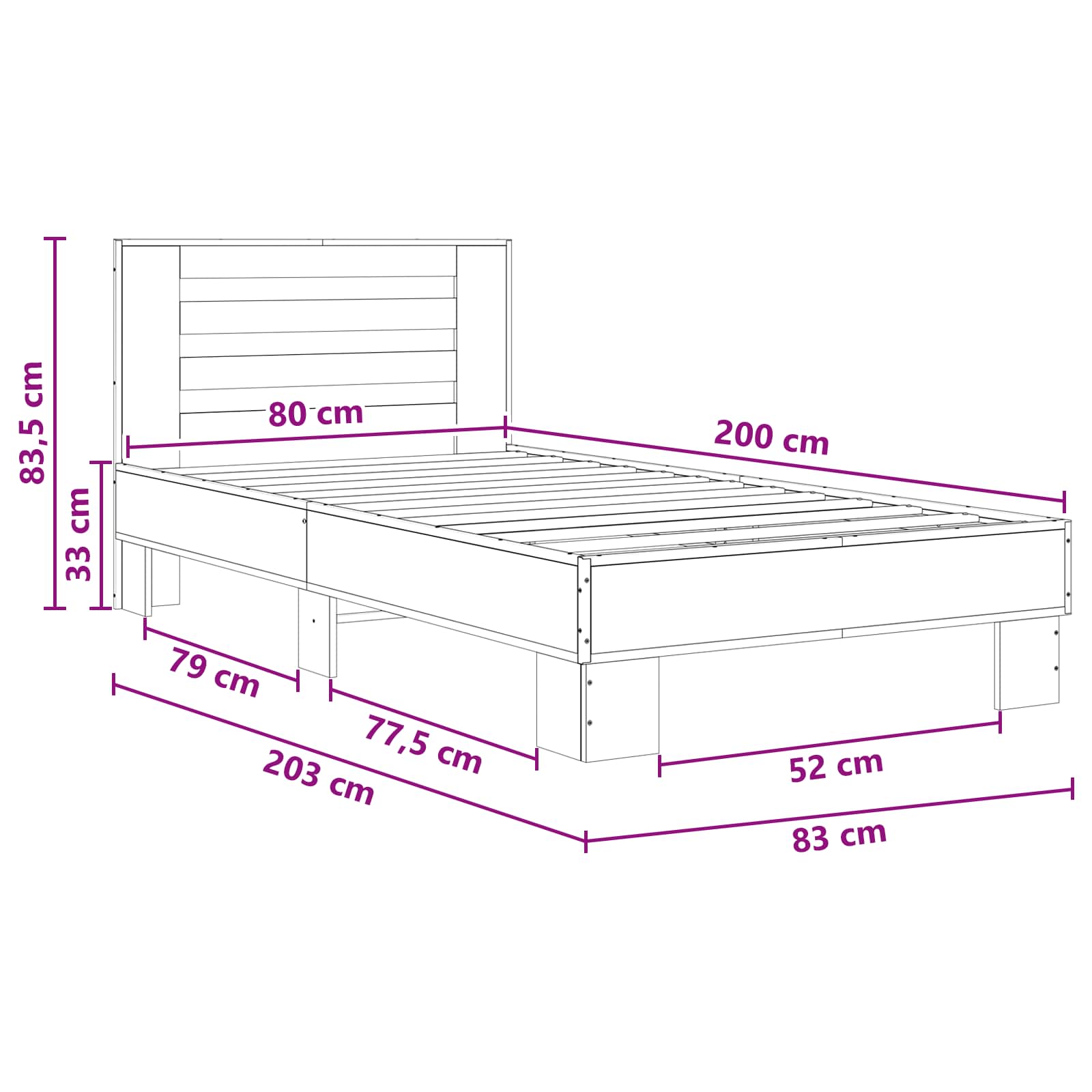 Sengestel med hovedgærde Røget eg 80 x 200 cm Konstrueret træ
