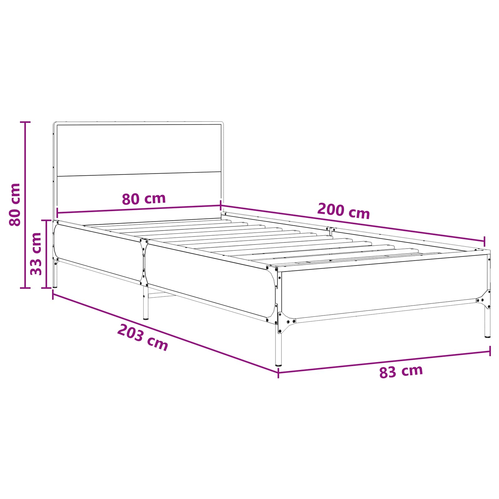 Sengestel med hovedgærde Sonoma-eg 80 x 200 cm Konstrueret træ