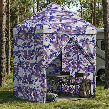 Pop-up Skur med 4 Sidevægge 2 x 2 m Blå Kamuflage