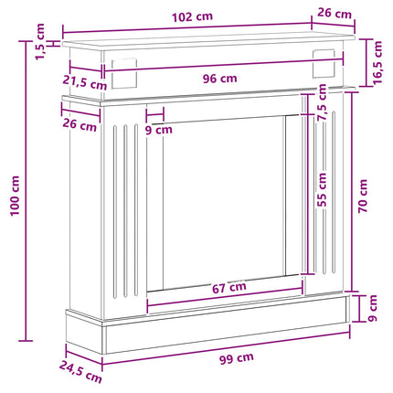 Pejseramme Betongrå 102 x 26 x 100 cm Konstrueret træ