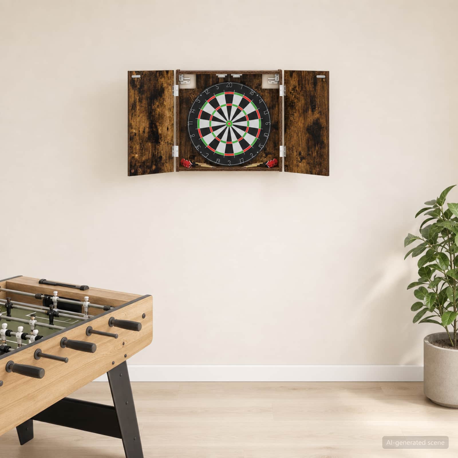 Dartboard Skab Røget eg 56 x 12 x 53,5 cm Konstrueret træ billede