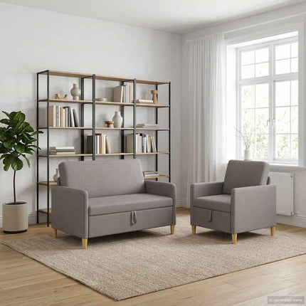 Sofa sæt med opbevaring 2 pcs Gråbrun Polyester