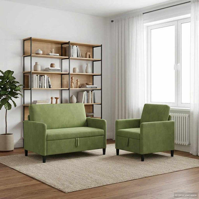 Sofa sæt med opbevaring 2 stk. Lys grøn Polyester