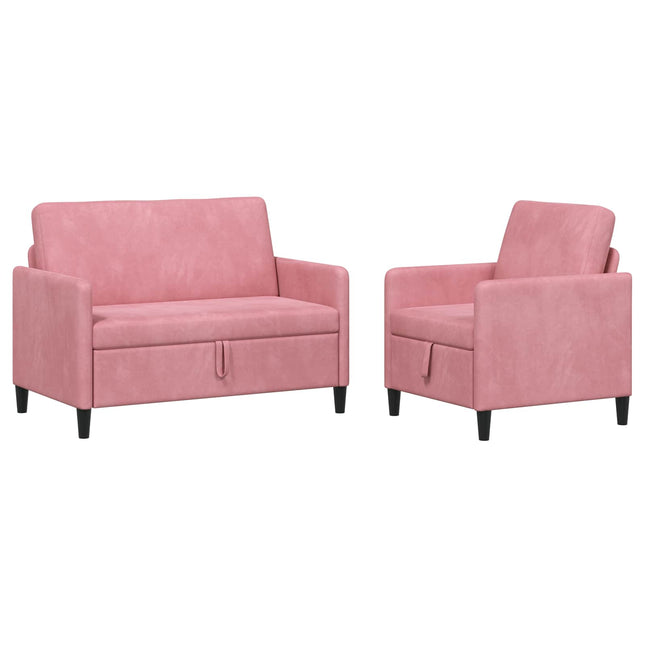 Sofa sæt med opbevaring 2 stk. Lyserød Polyester