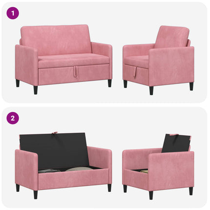 Sofa sæt med opbevaring 2 stk. Lyserød Polyester